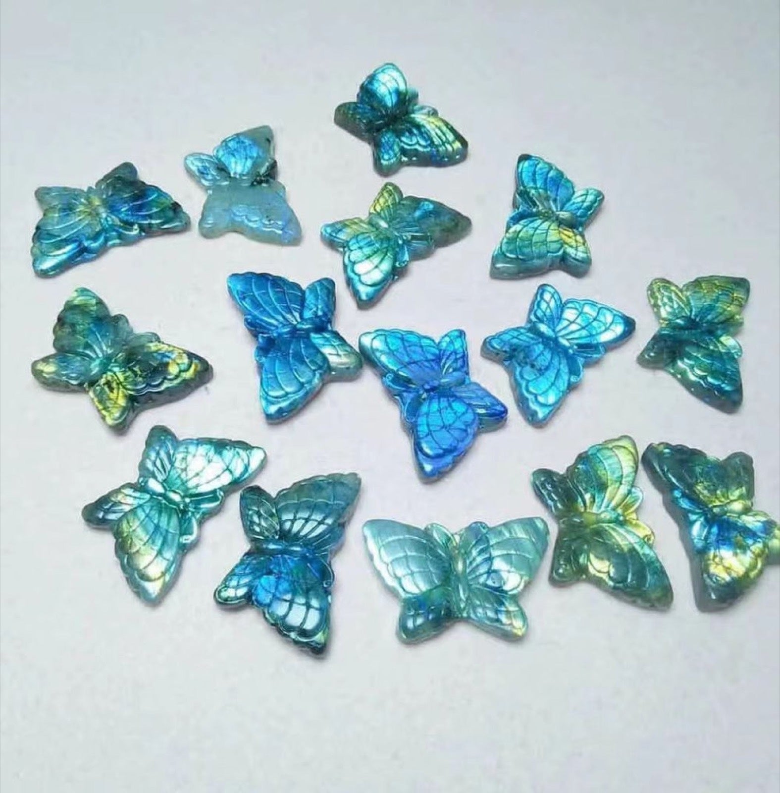 Carved labradorite butterflies
