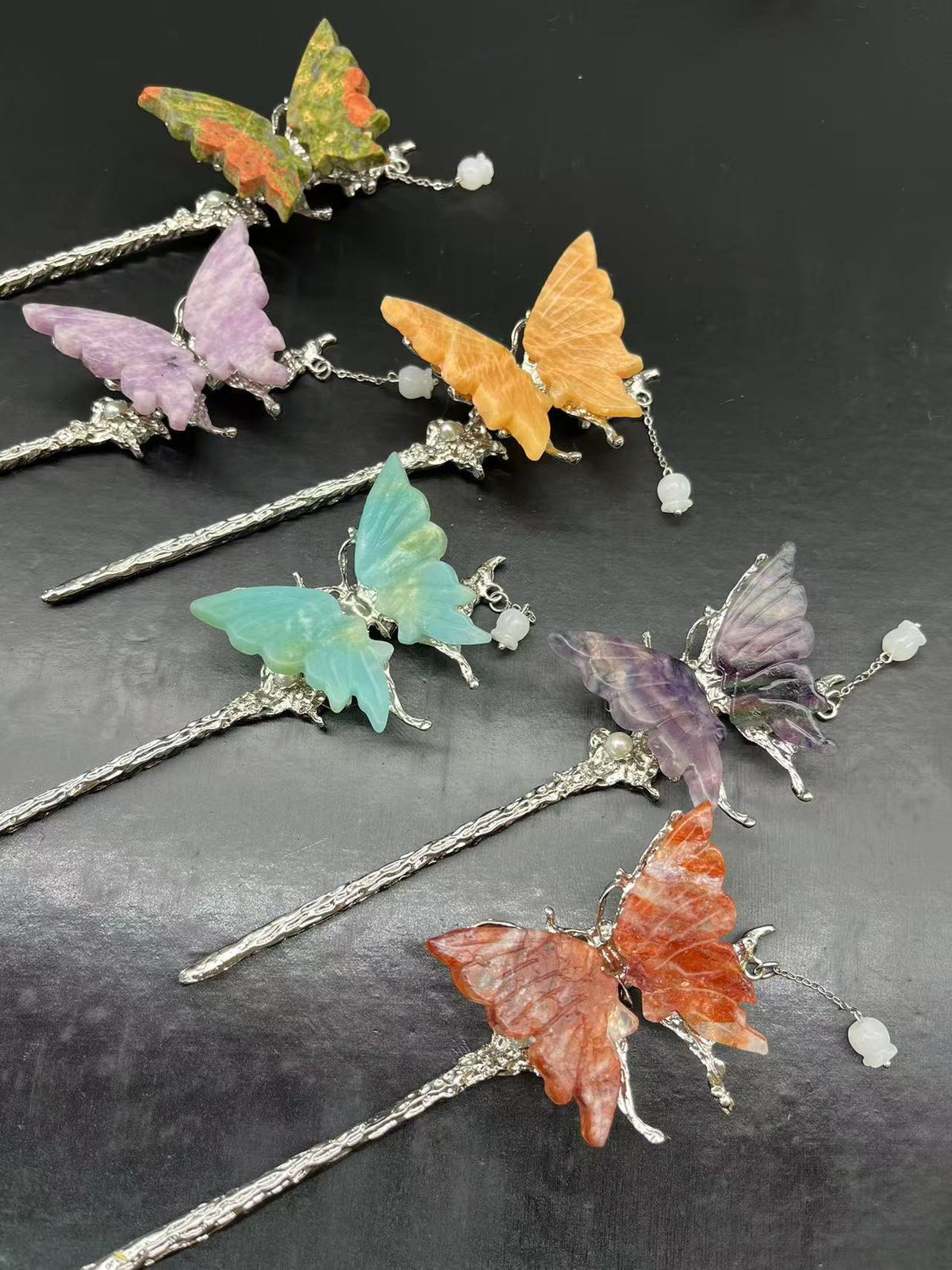 Crystal butterfly hairpins with metal pins