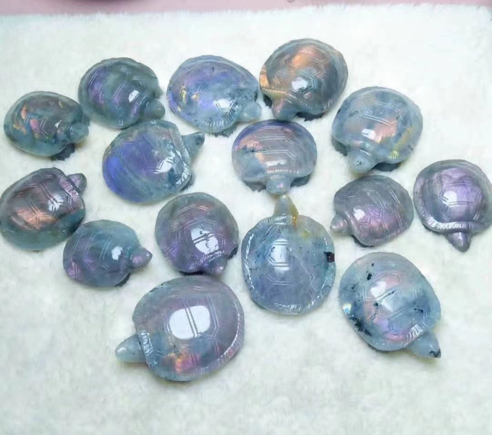 Carved labradorite turtles